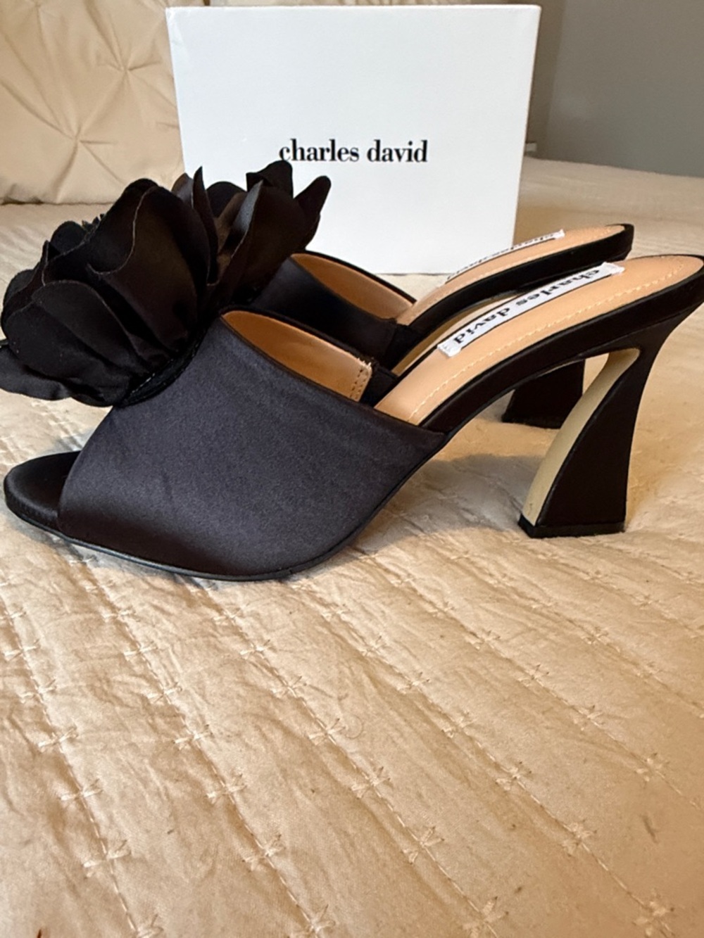 Charles David Black Floral Ruffle Slide Mules - LOVE Sz 7 NWT - Picture 5 of 5